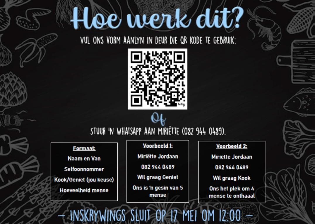 Kook-of-Geniet: aandete-geleentheid op 24 Mei